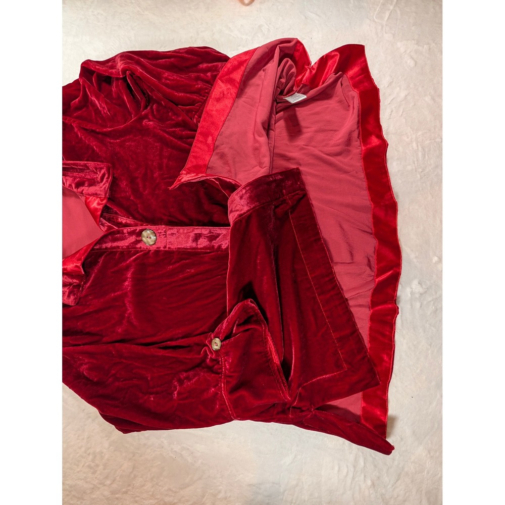 John Mark Womens 1X Red Velvet Button Front Shirt Bell Cuff Wired Collar Artsy - Picture 7 of 13